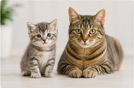 Eine junge Katze neben einer erwachsenen Katze